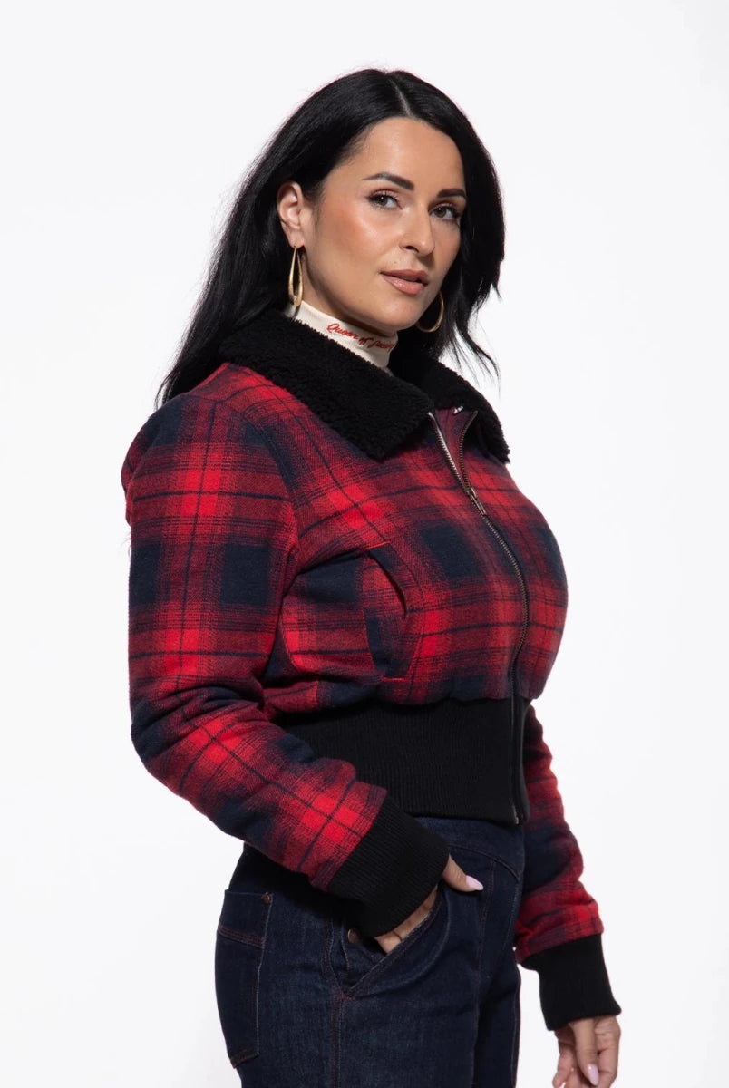 Cropped Flannel Jacket - Jackets - Queen Kerosin