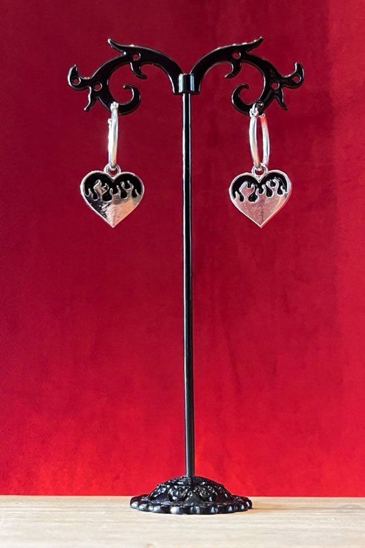 Flame Heart Earrings Black small - Earrings - House of Bones Jewelry