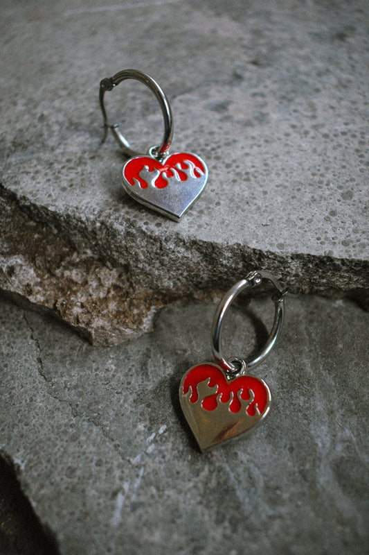 Flame Heart Earrings Red small - Earrings - House of Bones Jewelry