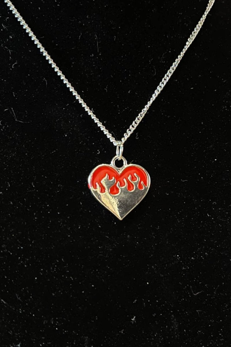 Flame Heart Necklace Red - Necklace - House of Bones Jewelry