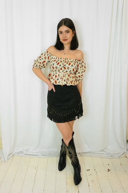Fringed & Studded Suede Skirt - Skirts - SOKY&SOKA