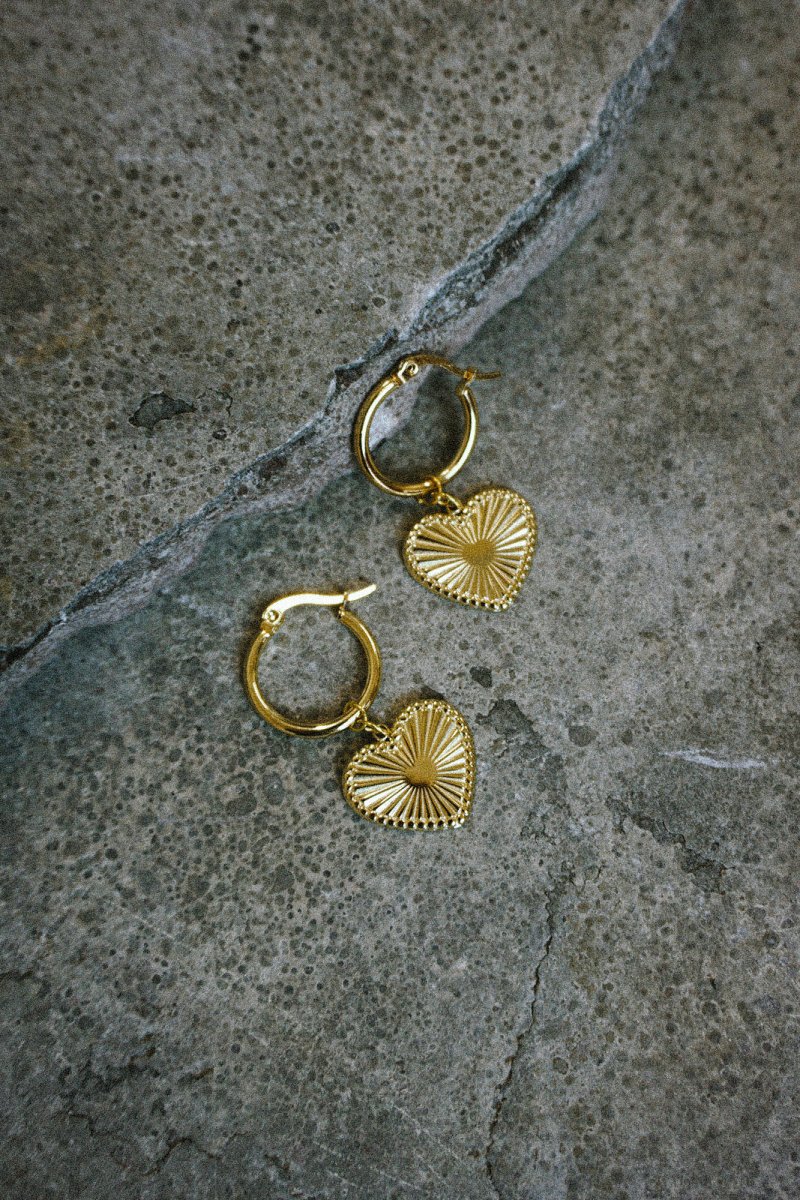 Golden Shine Heart Earrings - Jewellery - House of Bones Jewelry