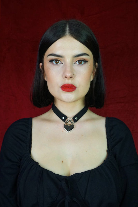 Heart Lock Choker Necklace - Necklace - House of Bones Jewelry
