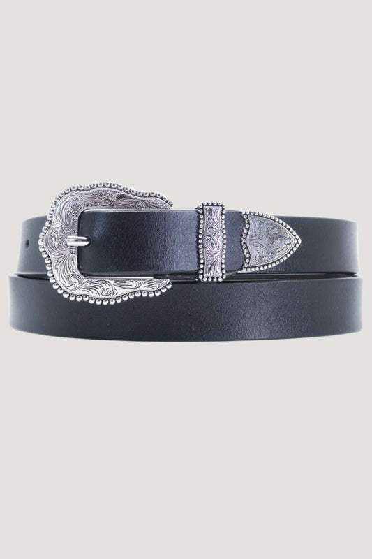 Leather Vintage Western Belt Black - Belts - House of Bones