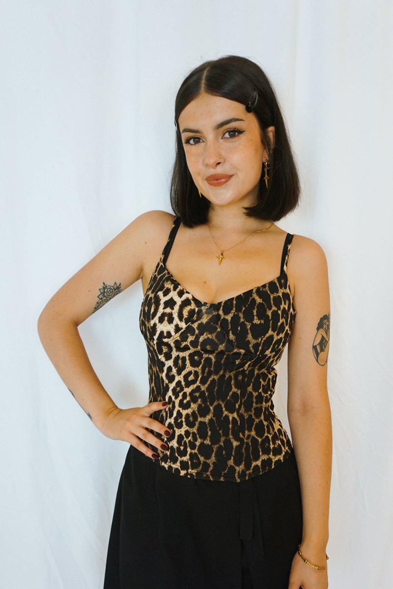 Leopard Lace-Up Cami - Tops - HOB
