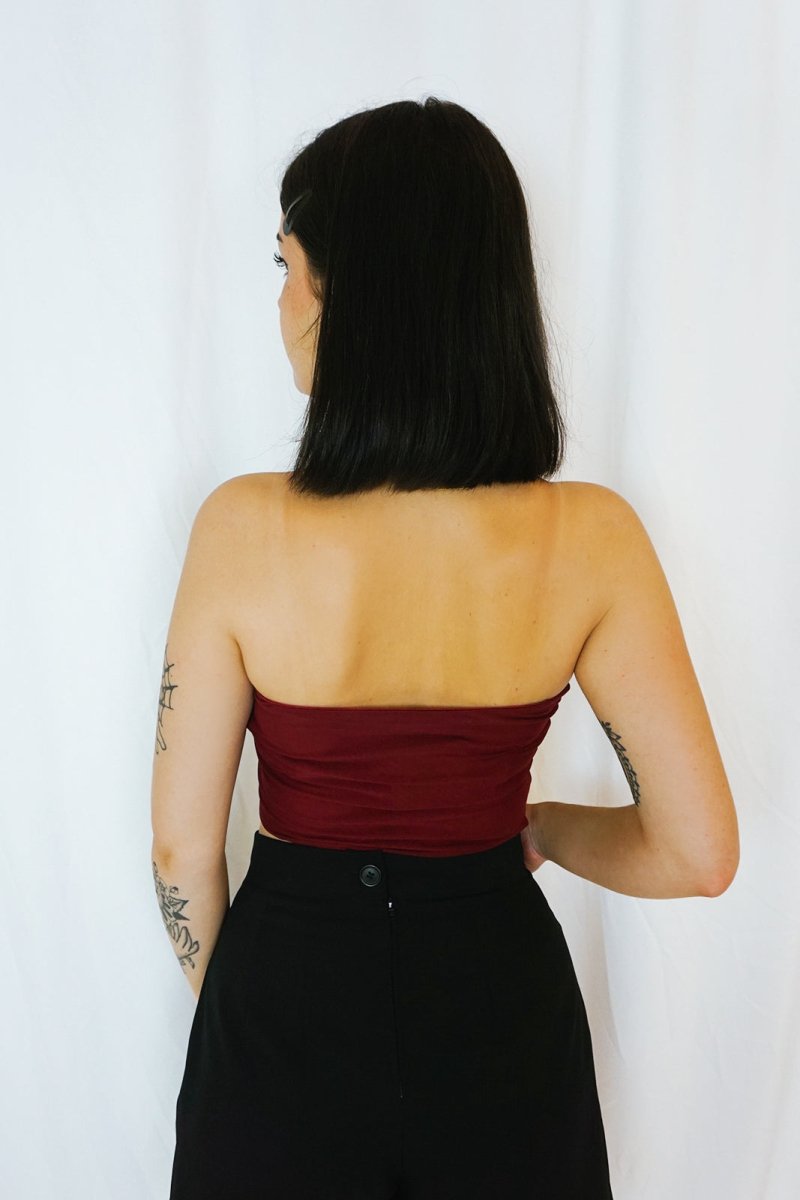 Mesh Bustier Top Burgundy - Tops - HOB