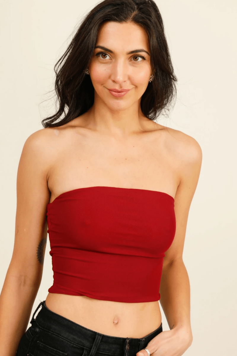 Mesh Bustier Top Burgundy - Tops - HOB