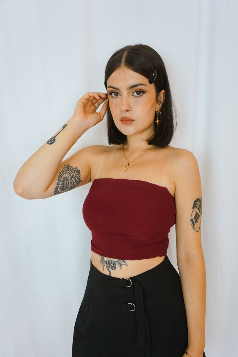 Mesh Bustier Top Burgundy - Tops - HOB