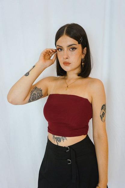 Mesh Bustier Top Burgundy - Tops - HOB