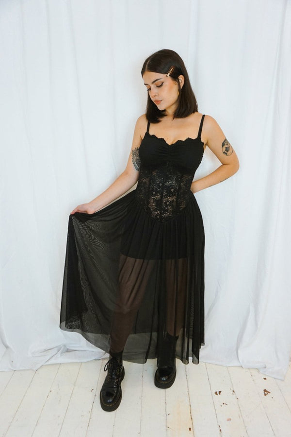 Nightshade Lace-Up Dress Black - Dresses - HOB