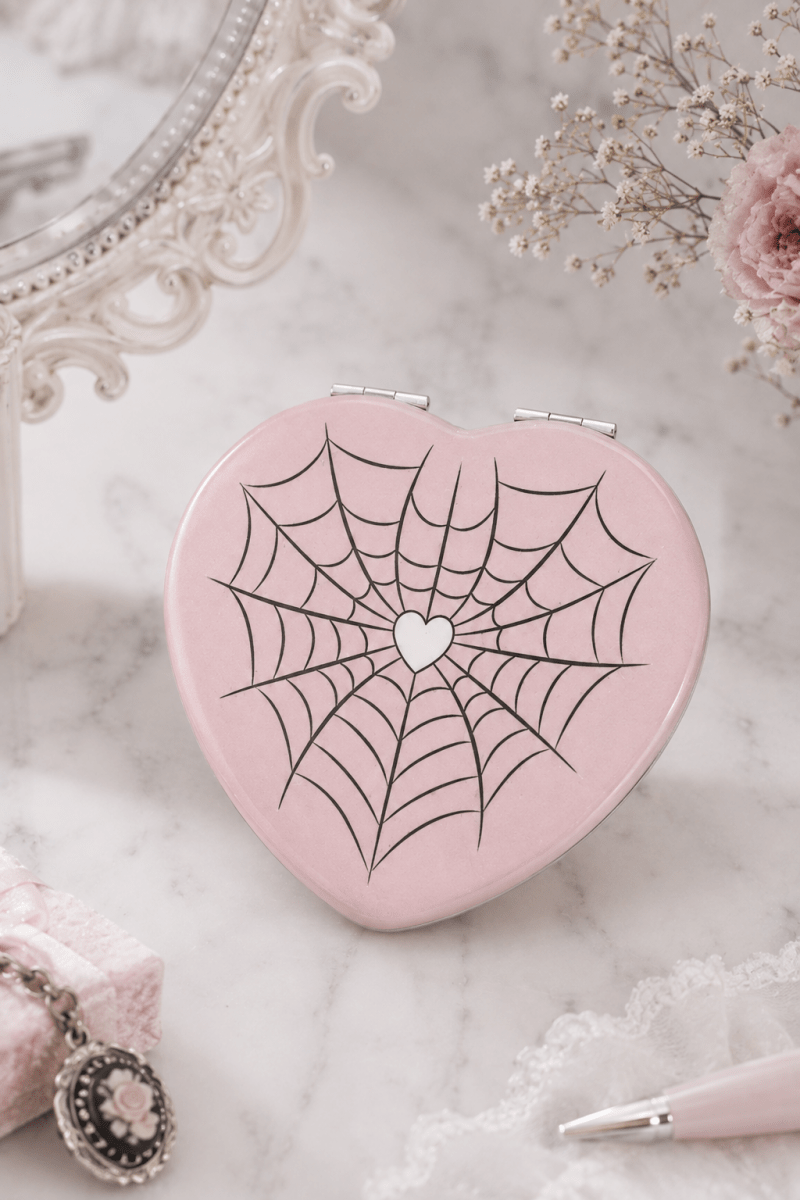 Pink Spiderweb Compact Mirror - Accessories - Something Different Wholesale Europe