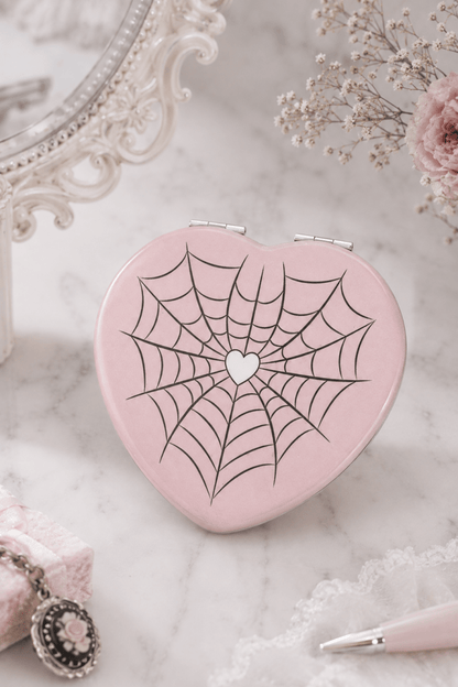 Pink Spiderweb Compact Mirror - Accessories - Something Different Wholesale Europe