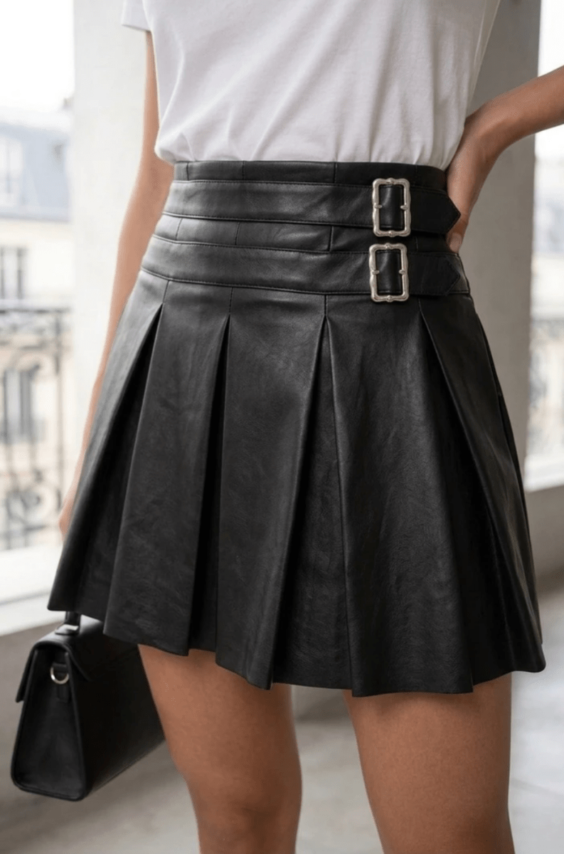 Pleated Leather Skirt - Skirts - HOB