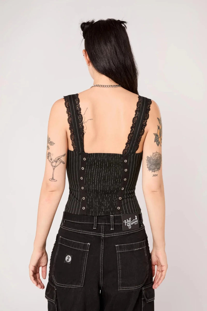 Quinzel C Pinstripe Top - Tops - Hell Bunny