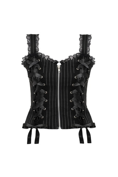 Quinzel C Pinstripe Top - Tops - Hell Bunny