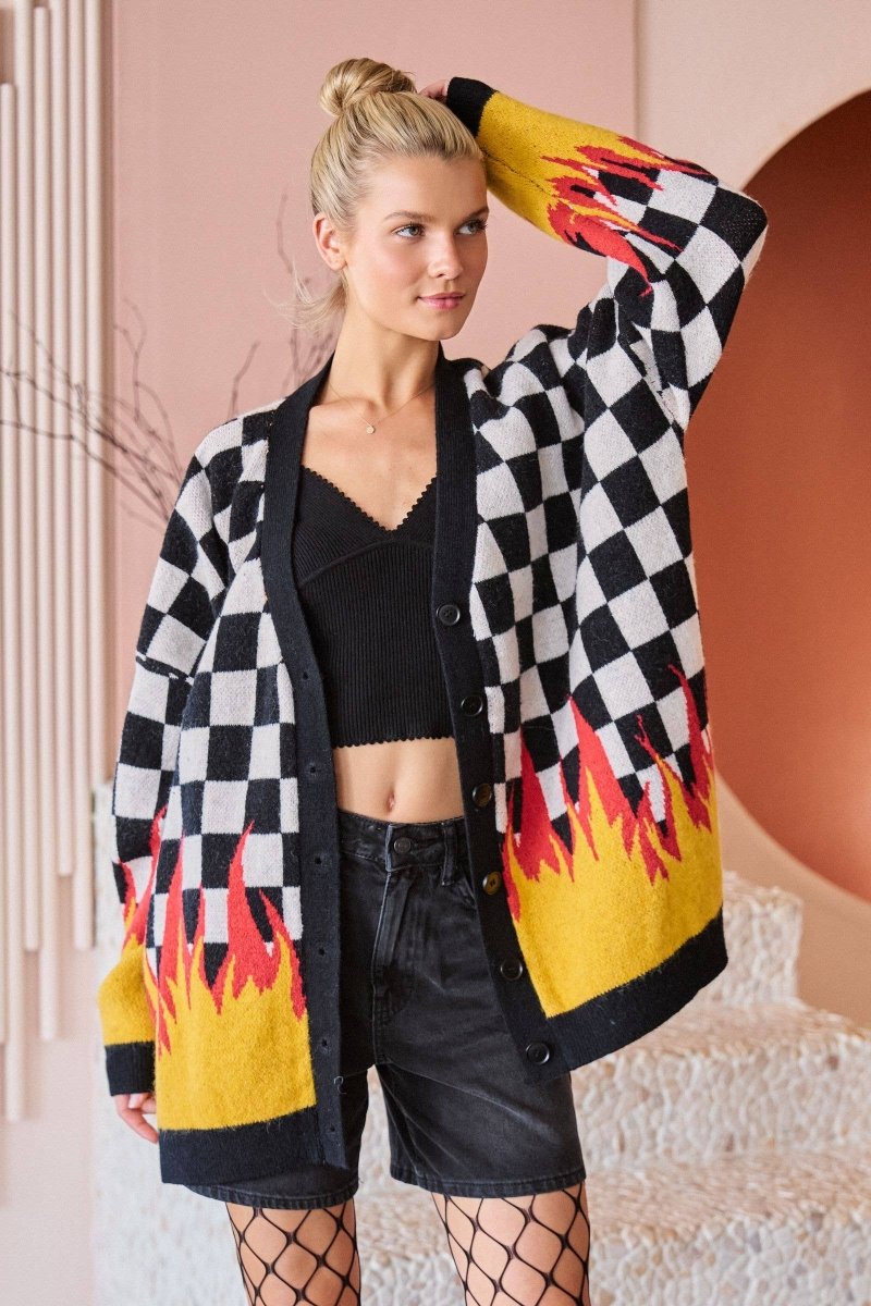 RACING FLAME KNIT CARDIGAN - JADE BY JANE