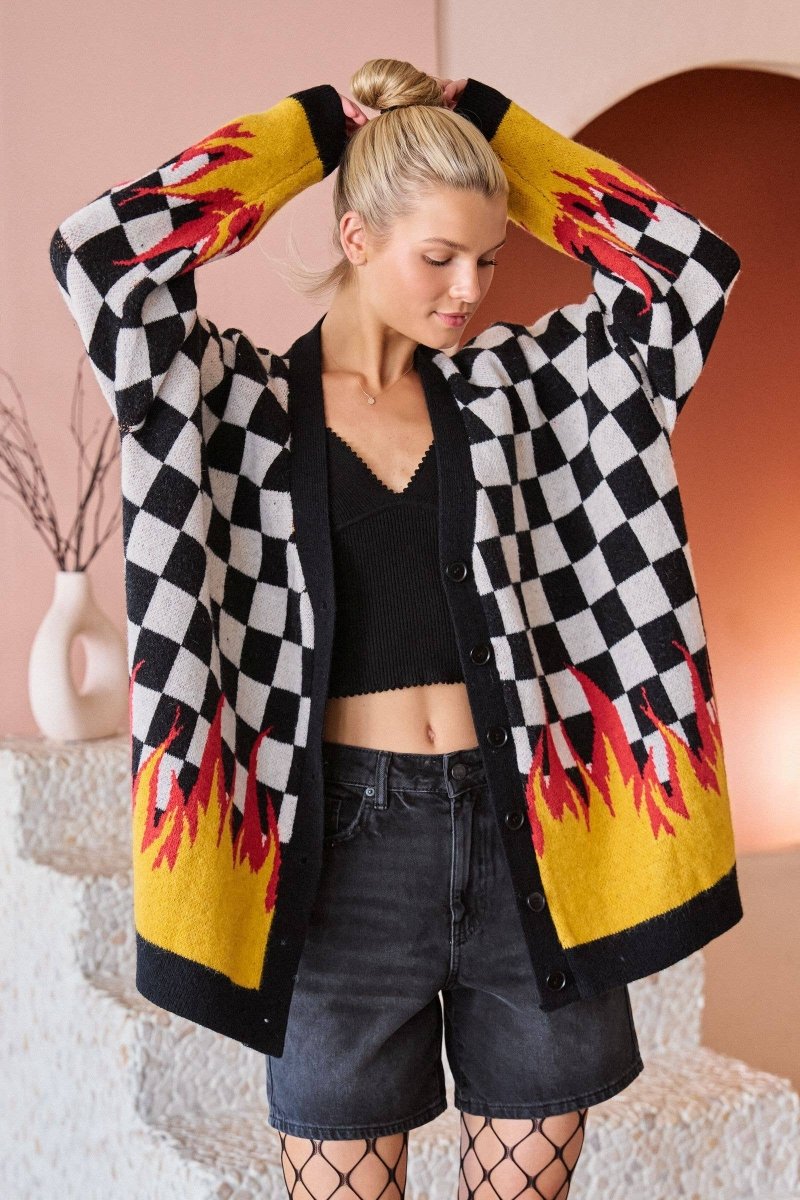 RACING FLAME KNIT CARDIGAN - JADE BY JANE