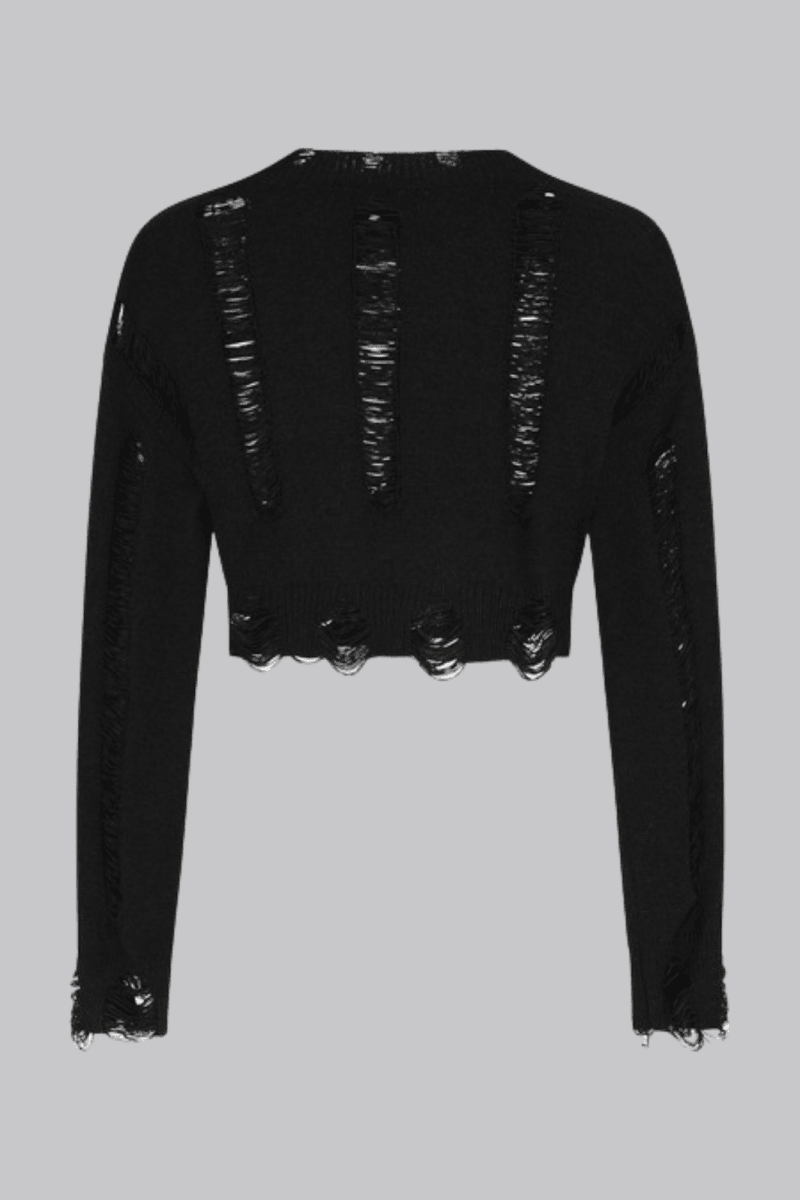 Rosalie Black Shredded Jumper - Sweaters - Third Identity
