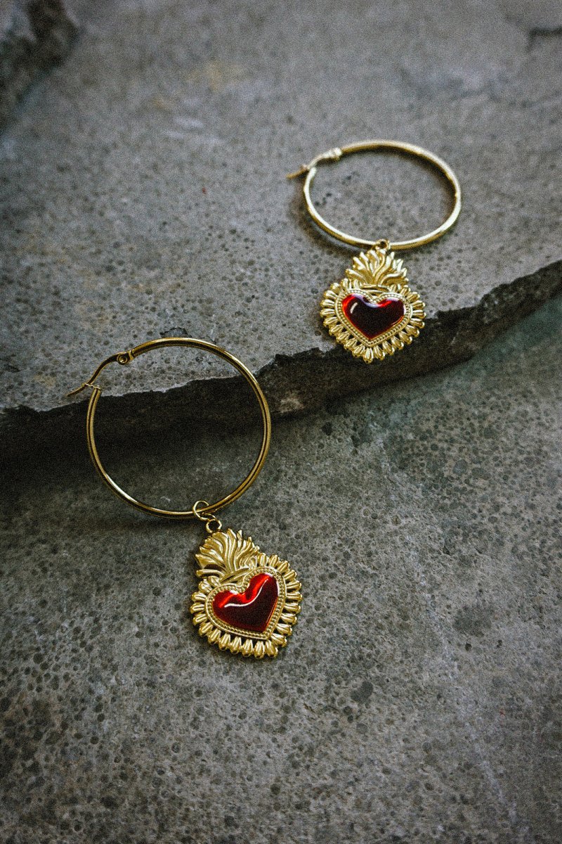 Sacred Heart Earrings Gold Big - Jewellery - House of Bones