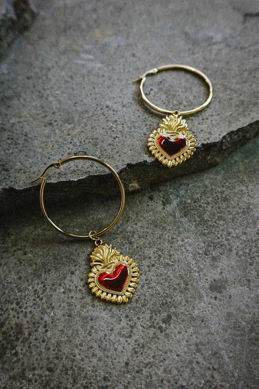Sacred Heart Earrings Gold Big - Jewellery - House of Bones
