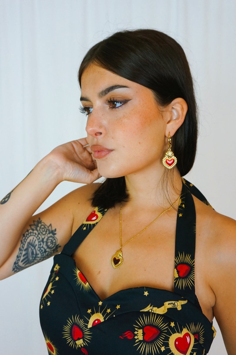 Sacred Heart Earrings Gold Small - Jewellery - House of Bones