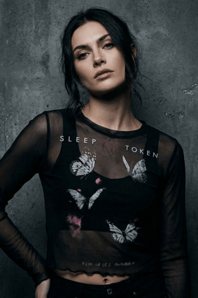 Sleep Token Butterflies Lady Mesh Crop Shirt + Mesh Bustier Top Black