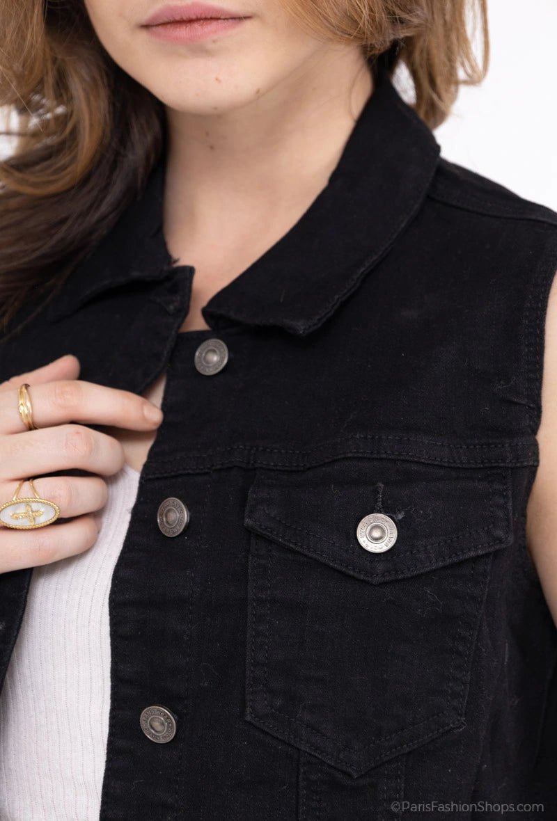 Sleeveless Black Denim Jacket - Jackets - House of Bones
