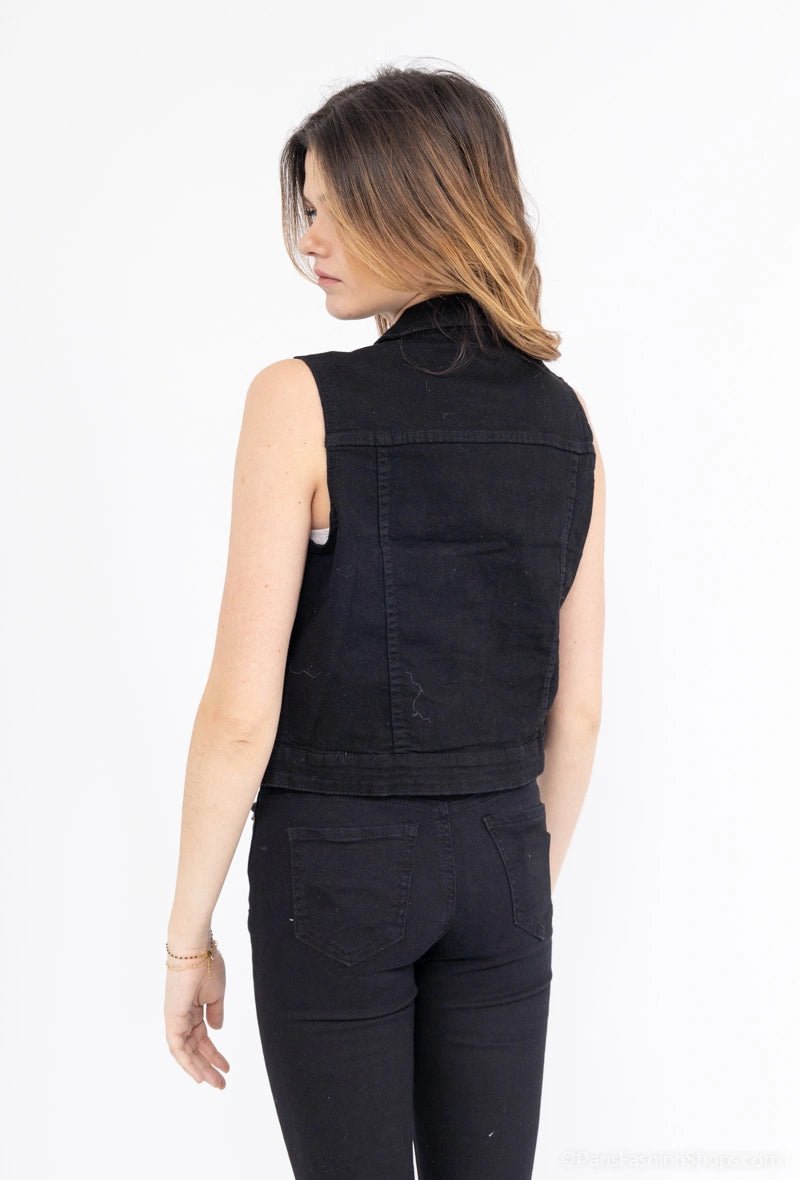 Sleeveless Black Denim Jacket - Jackets - House of Bones