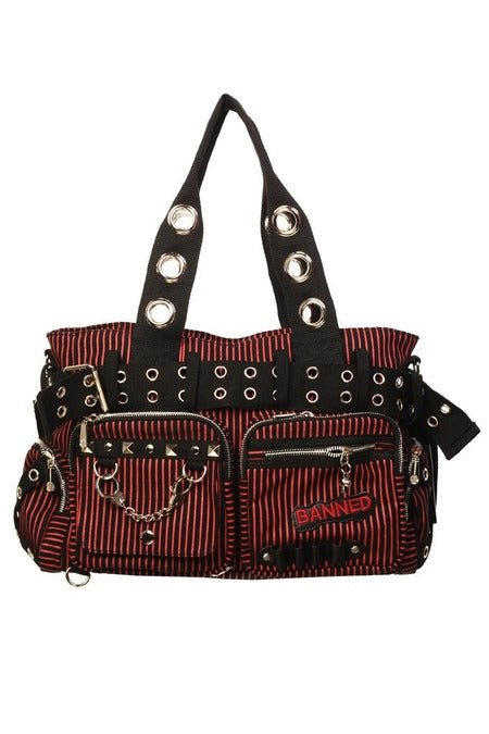 Sweet Revenge Handbag Black & Red Striped - Bags - Banned