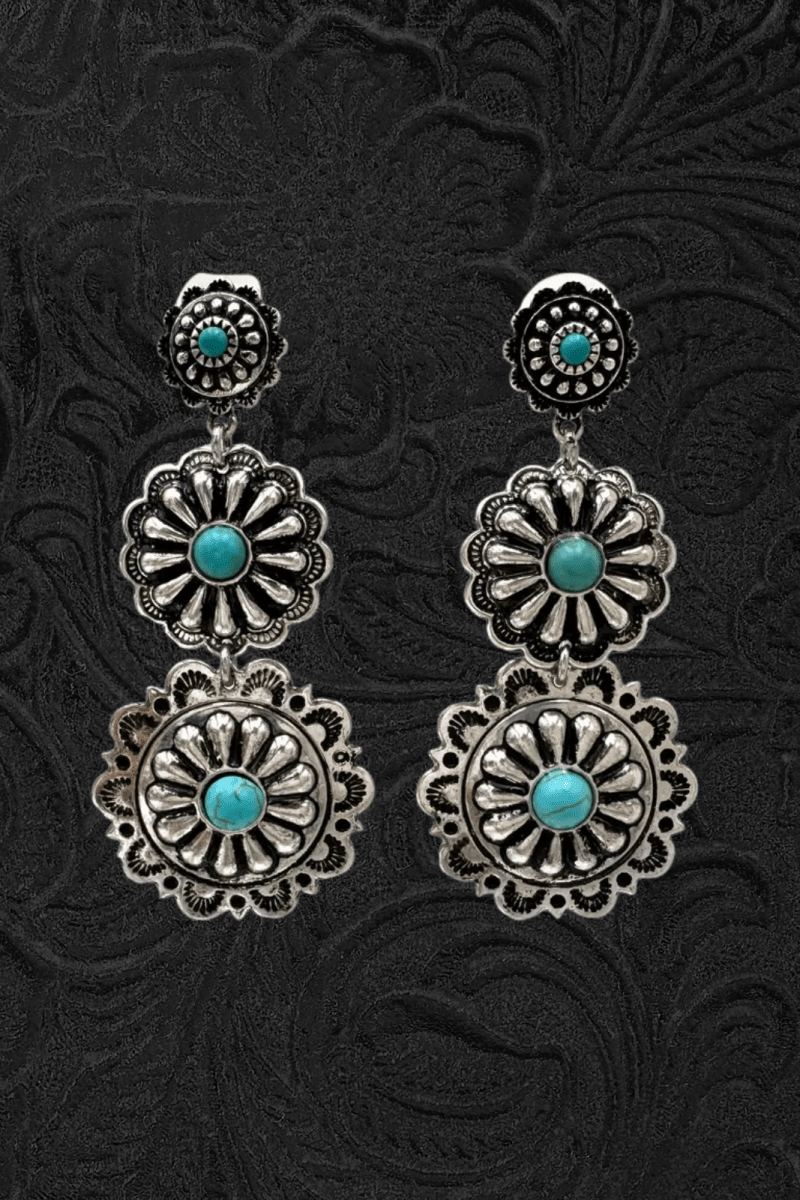 Three Flower Concho Post Dangle Earrings - Jewellery - Lunar Deer