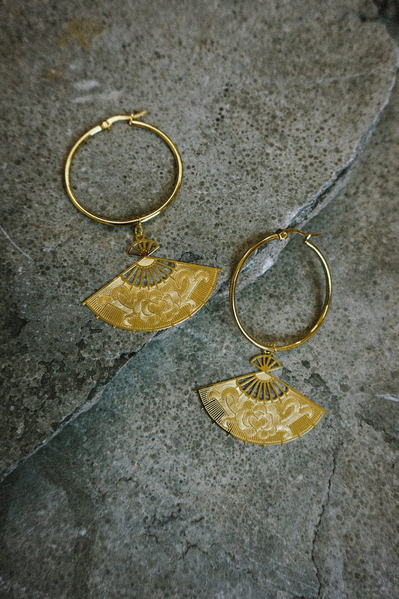 Uchiwa Earrings Big - Jewellery - House of Bones Jewelry