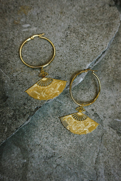 Uchiwa Earrings Big - Jewellery - House of Bones Jewelry