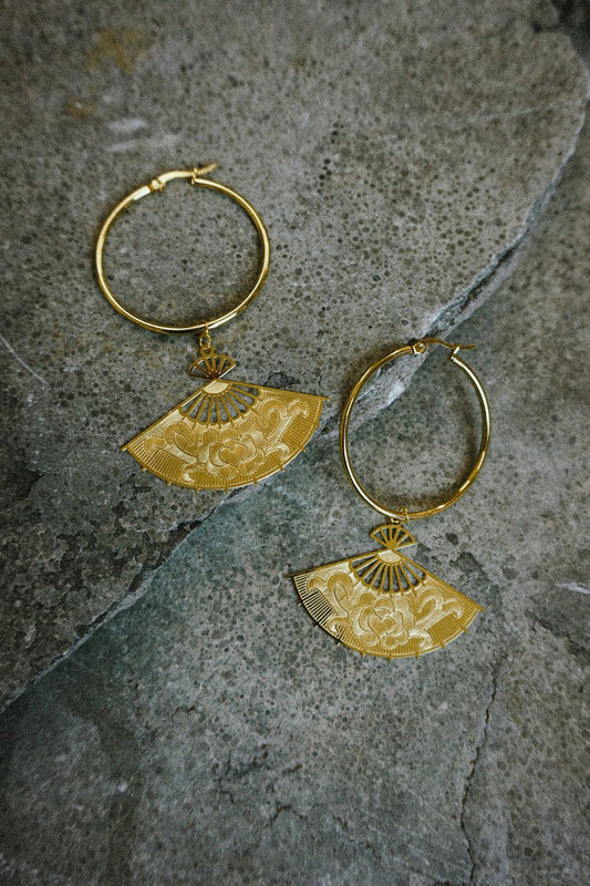 Uchiwa Earrings Big - Jewellery - House of Bones Jewelry