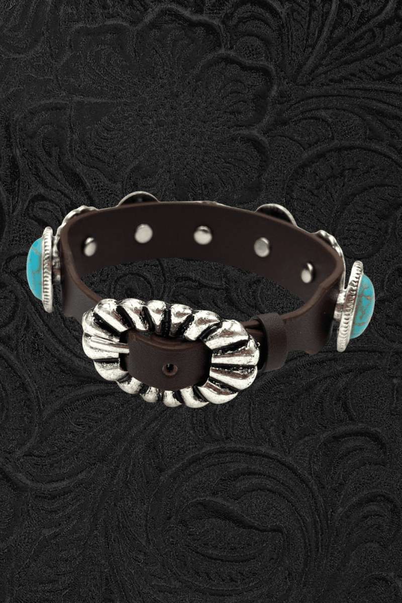 Western Concho Turquoise Leather Bracelet - Jewellery - Lunar Deer