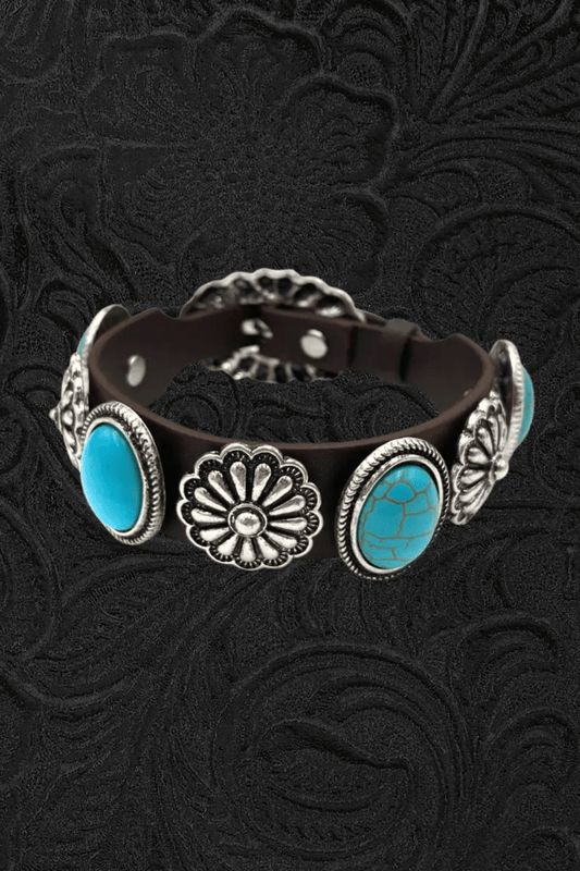 Western Concho Turquoise Leather Bracelet - Jewellery - Lunar Deer